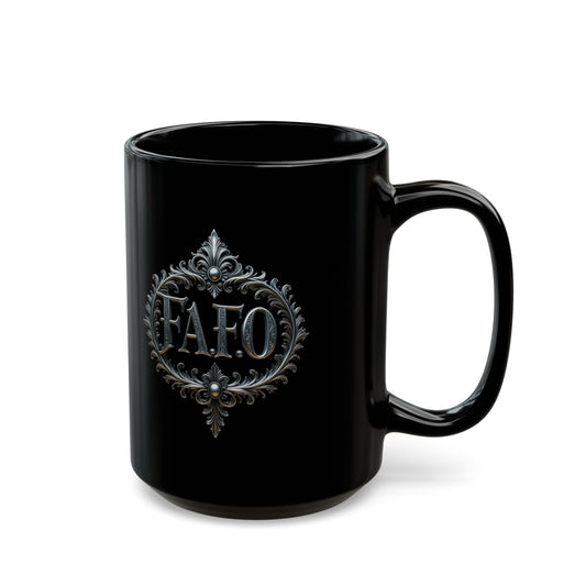 Elegant Black Mug with 'FAFO' Design