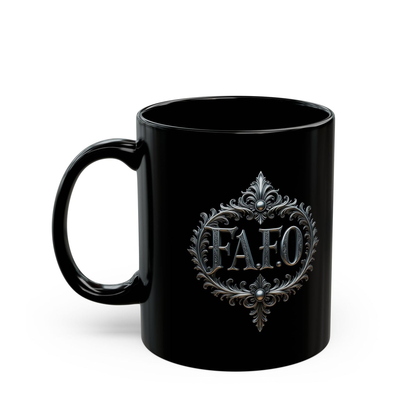 Elegant Black Mug with 'FAFO' Design
